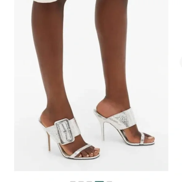 ATTICO Ester Crackled Metallic-leather Mules In Silver - Picture 1 of 16